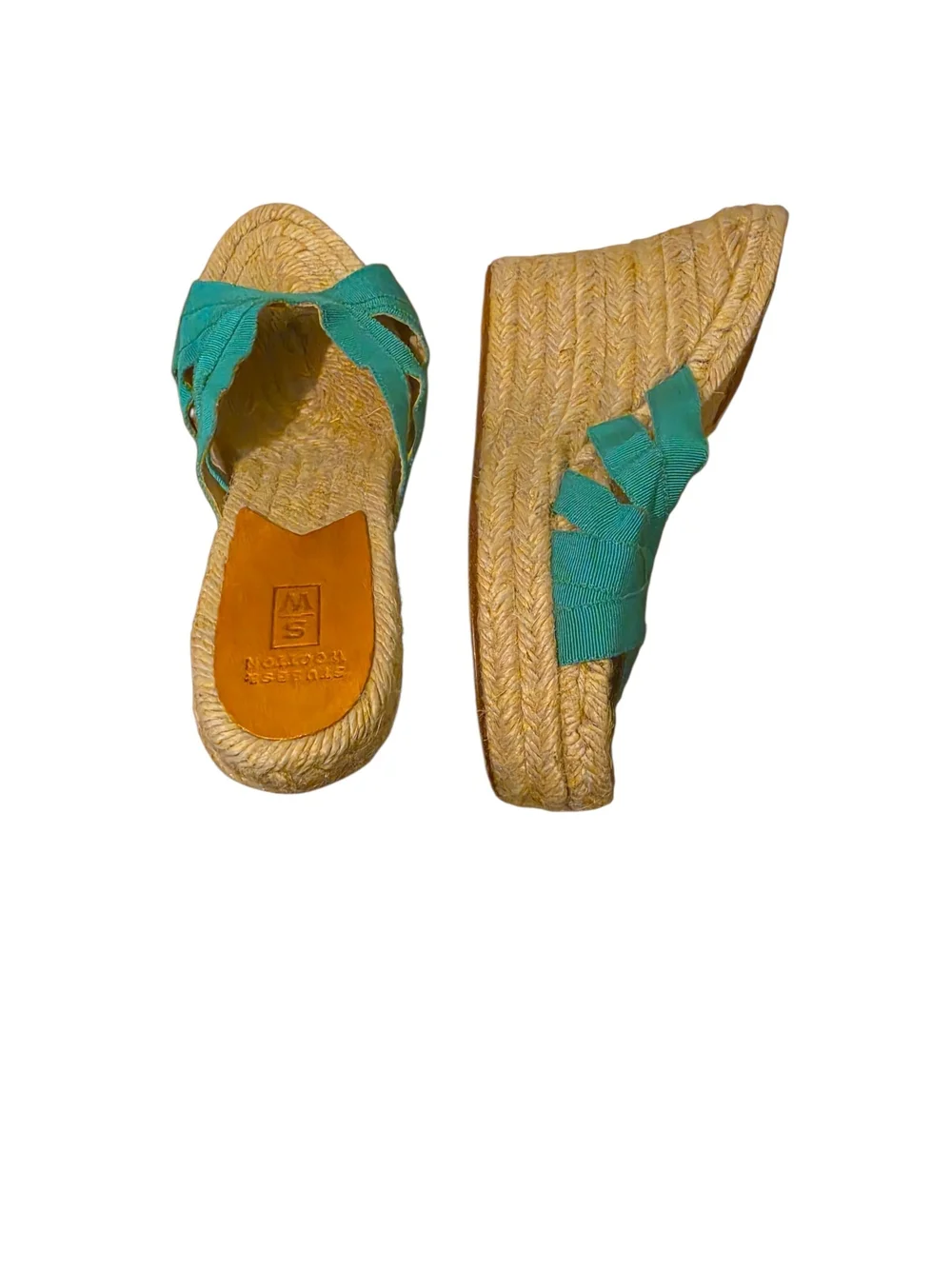 Stubbs & Wootton Woven Cross-Strap Wedge Espradille Sandals in Teal - 38